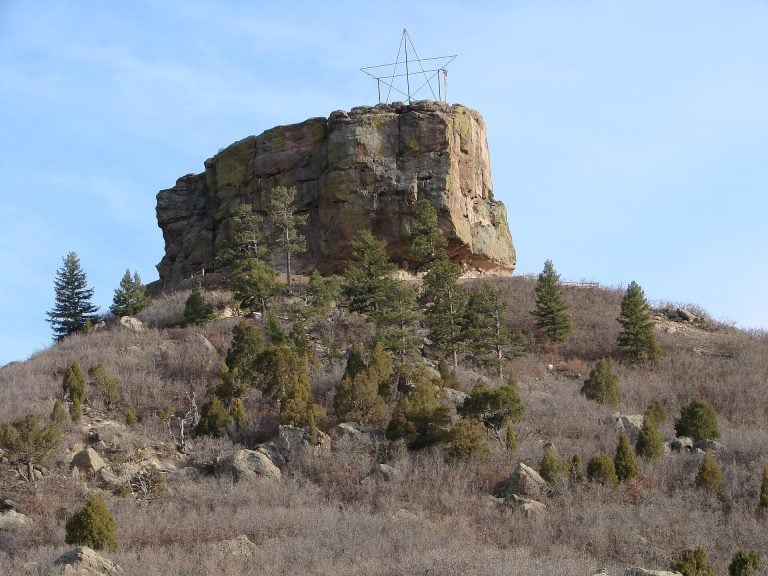 The Castle Rock butte above the town of Castle Rock, Colorado